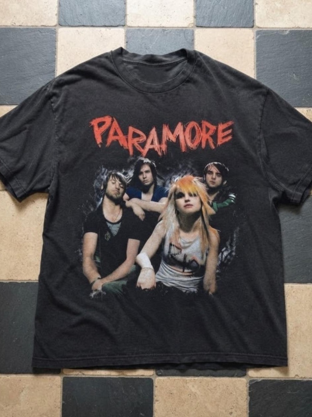 Gildan Black Graphic Band Tee with Red Logo